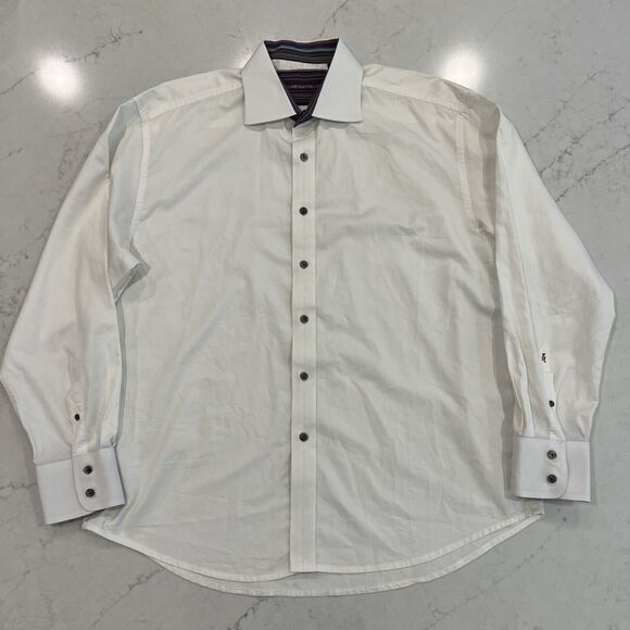 Robert Graham White Long Sleeve Dress Shirt 2XL Striped Flip Cuff Embroidered - Picture 1 of 12